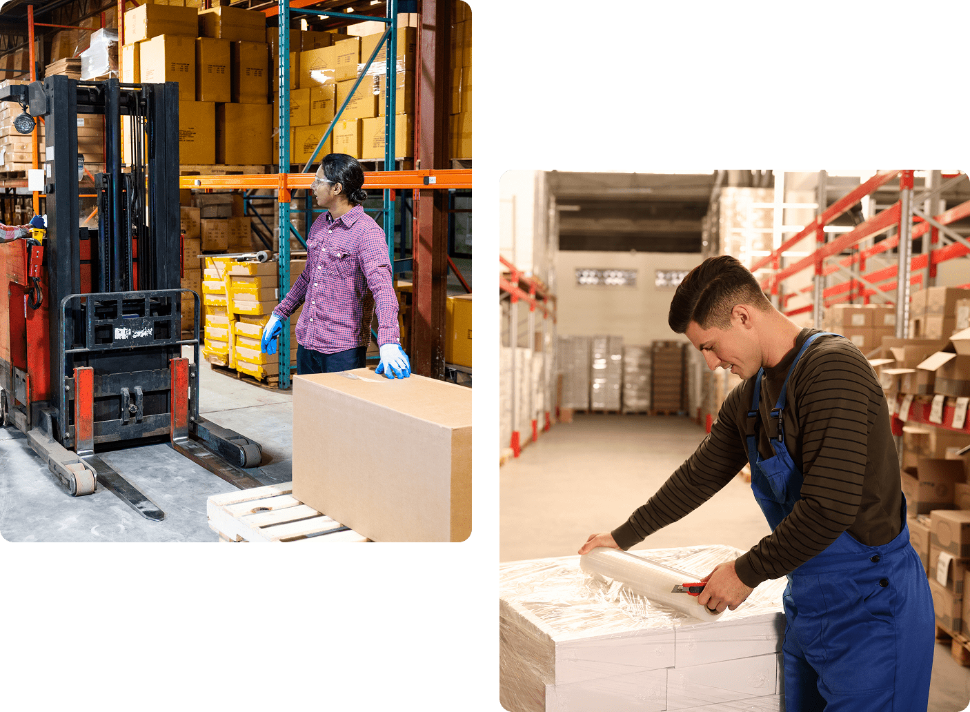 Warehouse workers handling boxes and inventory.