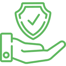 Open hand with shield and checkmark.